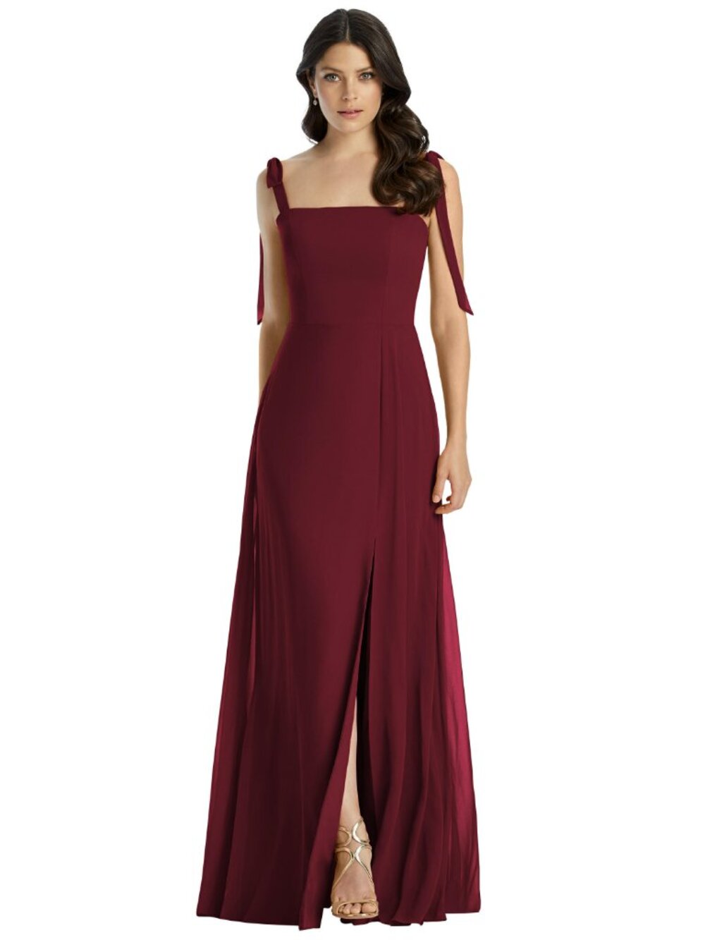 Dessy Cabernet Long Chiffon Bridesmaid Formal Aline Dress Bow Slit